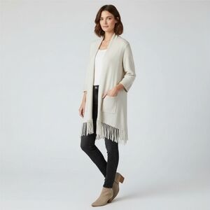 Alice+Olivia Wool Fringe Open Cardigan Sweater Womens Size Medium Ivory Cream